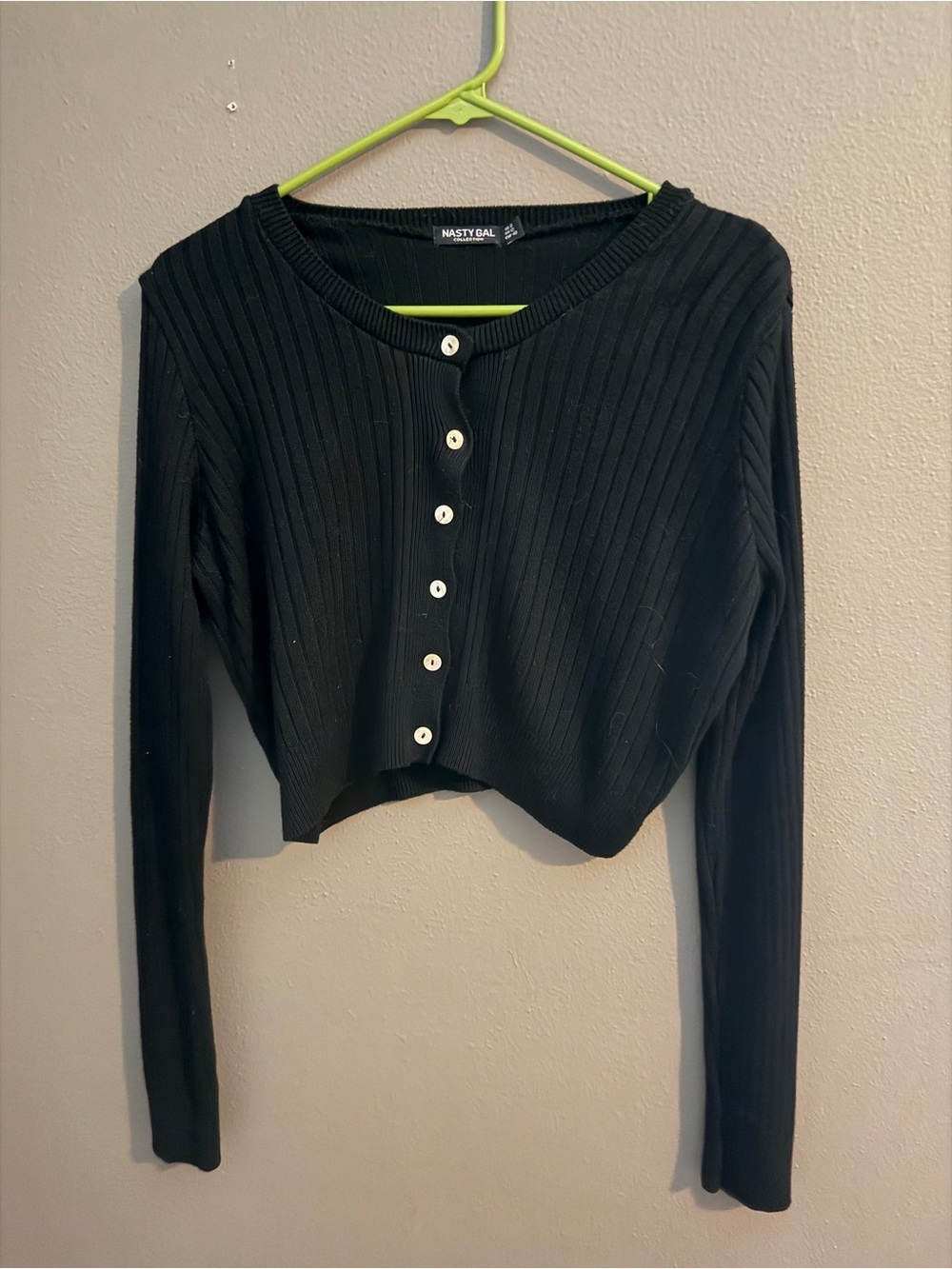 Nasty Gal Black Ribbed Button-Front Crop Top